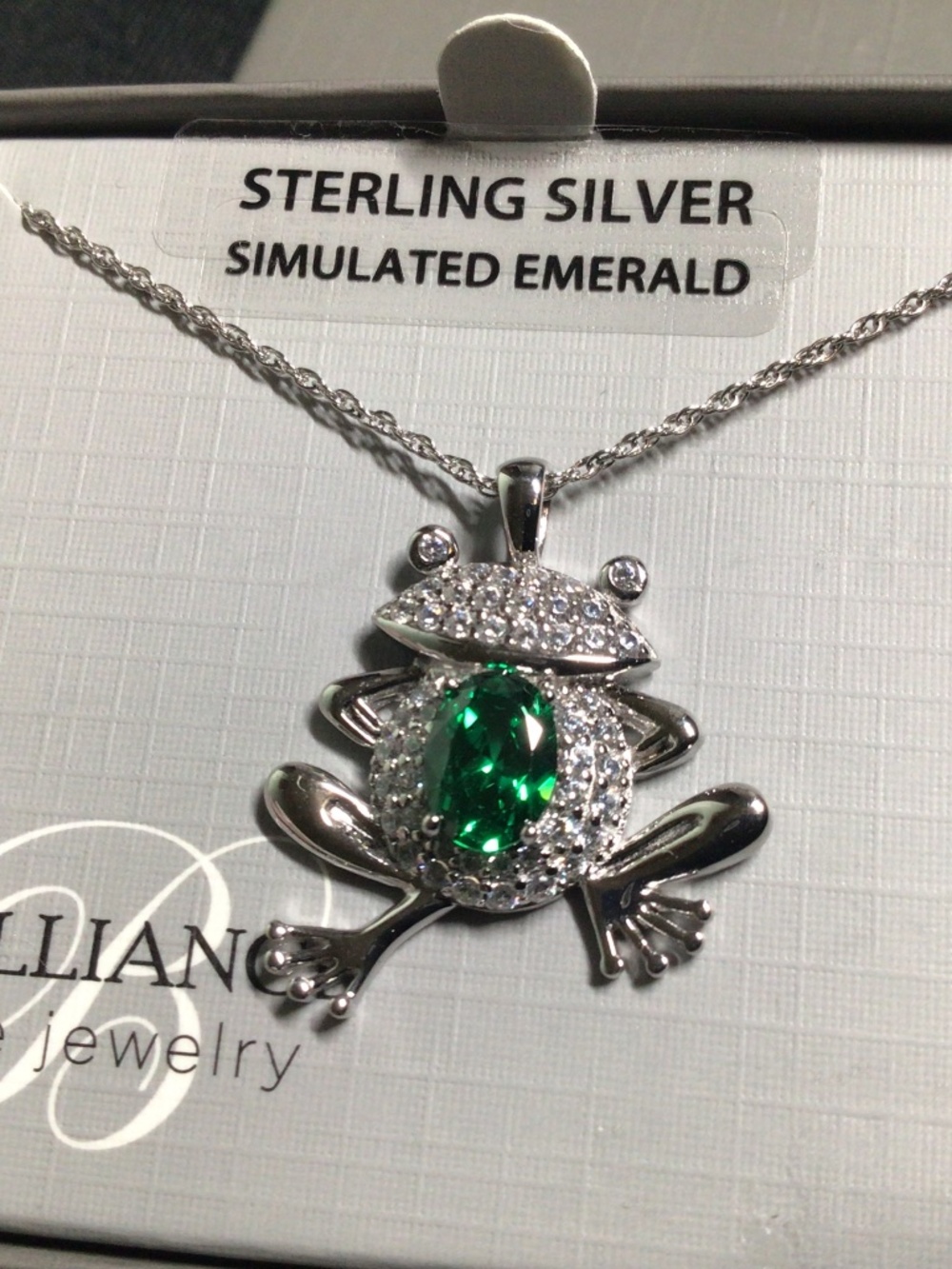 Sterling Silver Simulated Emerald Frog Pendant Necklace